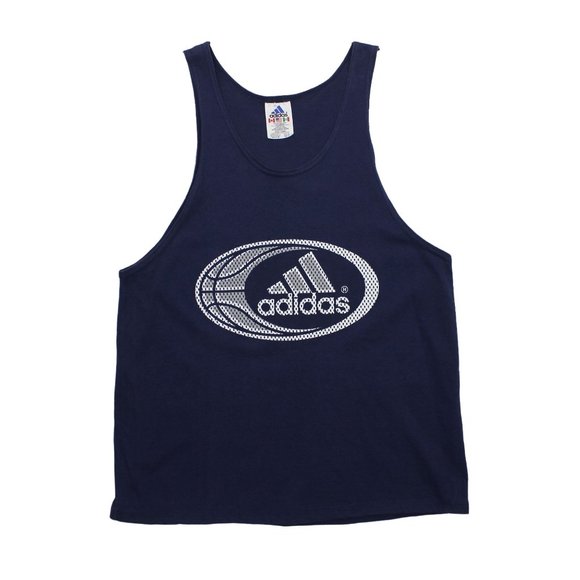 Adidas Vintage 90s Navy Blue Basketball Workout Fitness Mens Sports Tank Top L - Picture 1 of 3